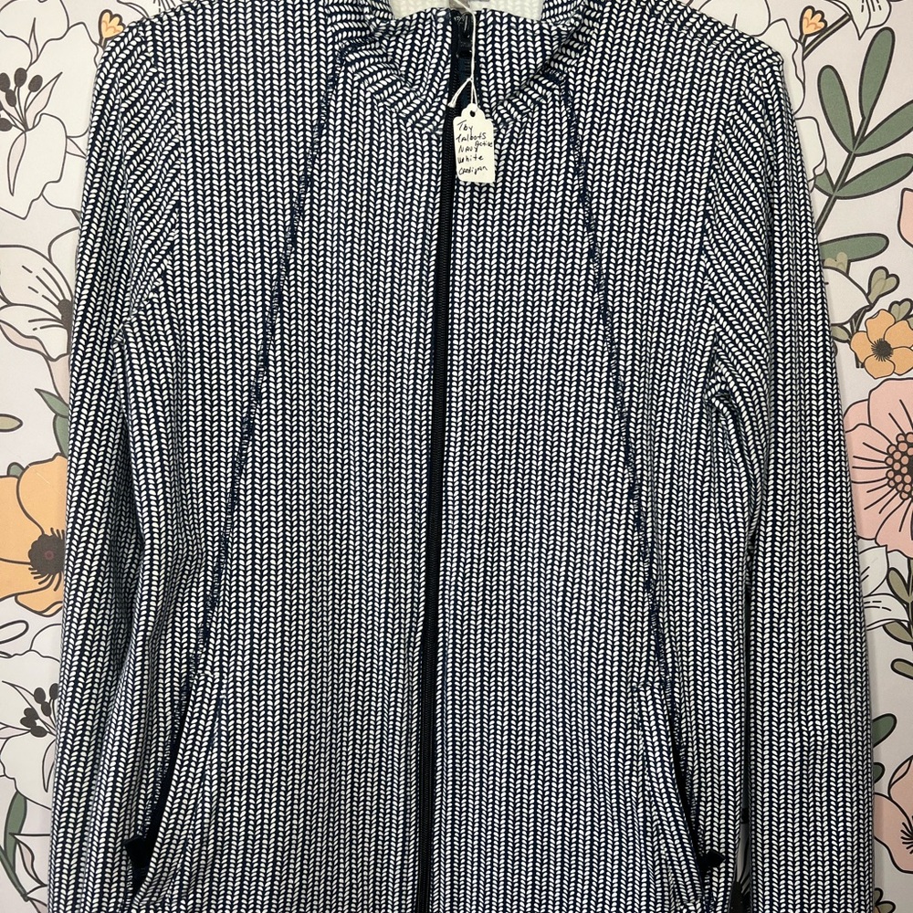 T By Talbots navy and white activewear jacket, size small